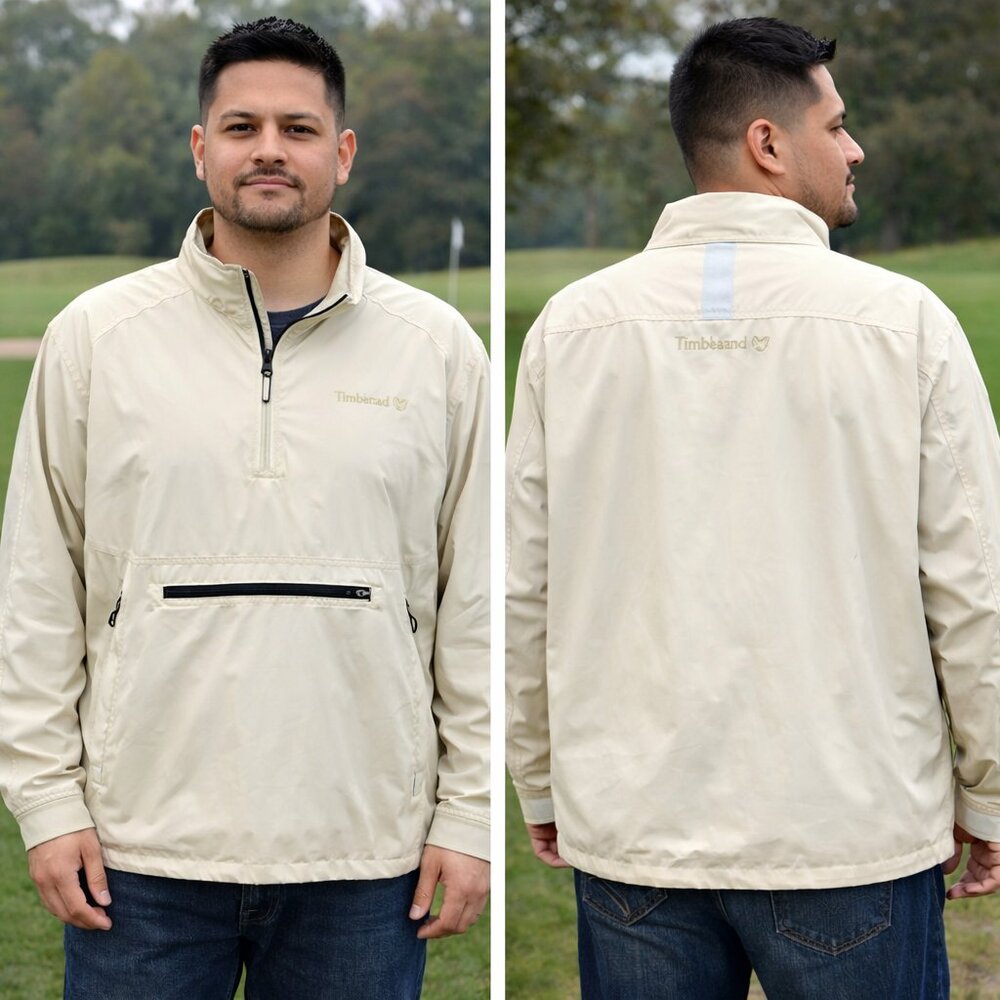 Timberland Half-Zip Light Golf Cream Color Windbreaker w Mesh Interior 2XL NWOT